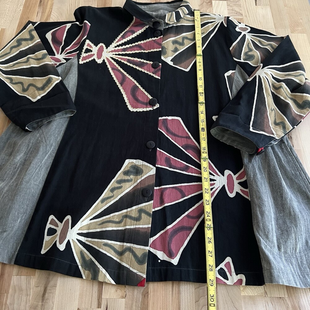 Women's 100% Cotton Collared Tunic Blouse Art to Wear Lagenlook Artsy Large - Picture 13 of 13